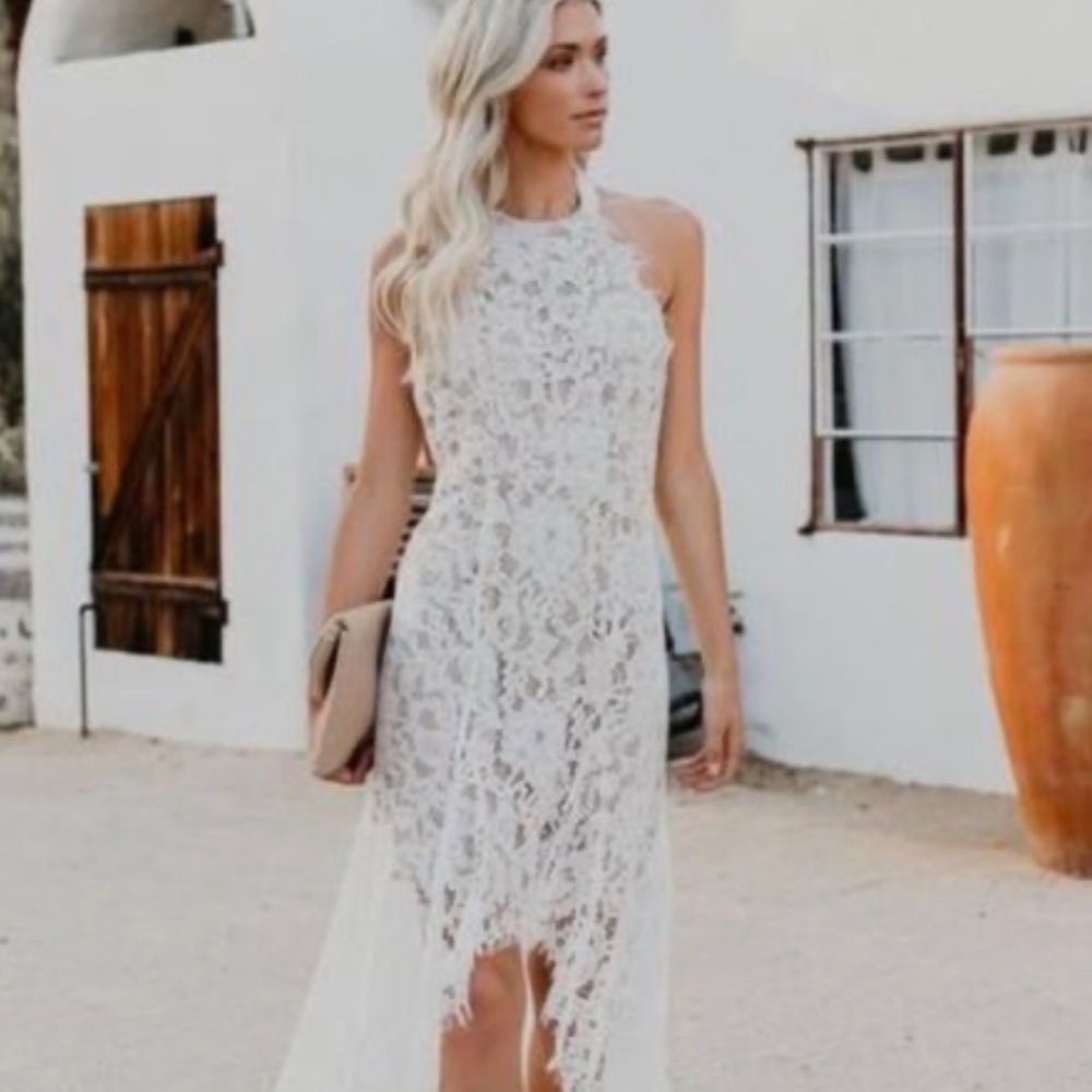 VICI White Lace Halter Dress with T Back - Size M